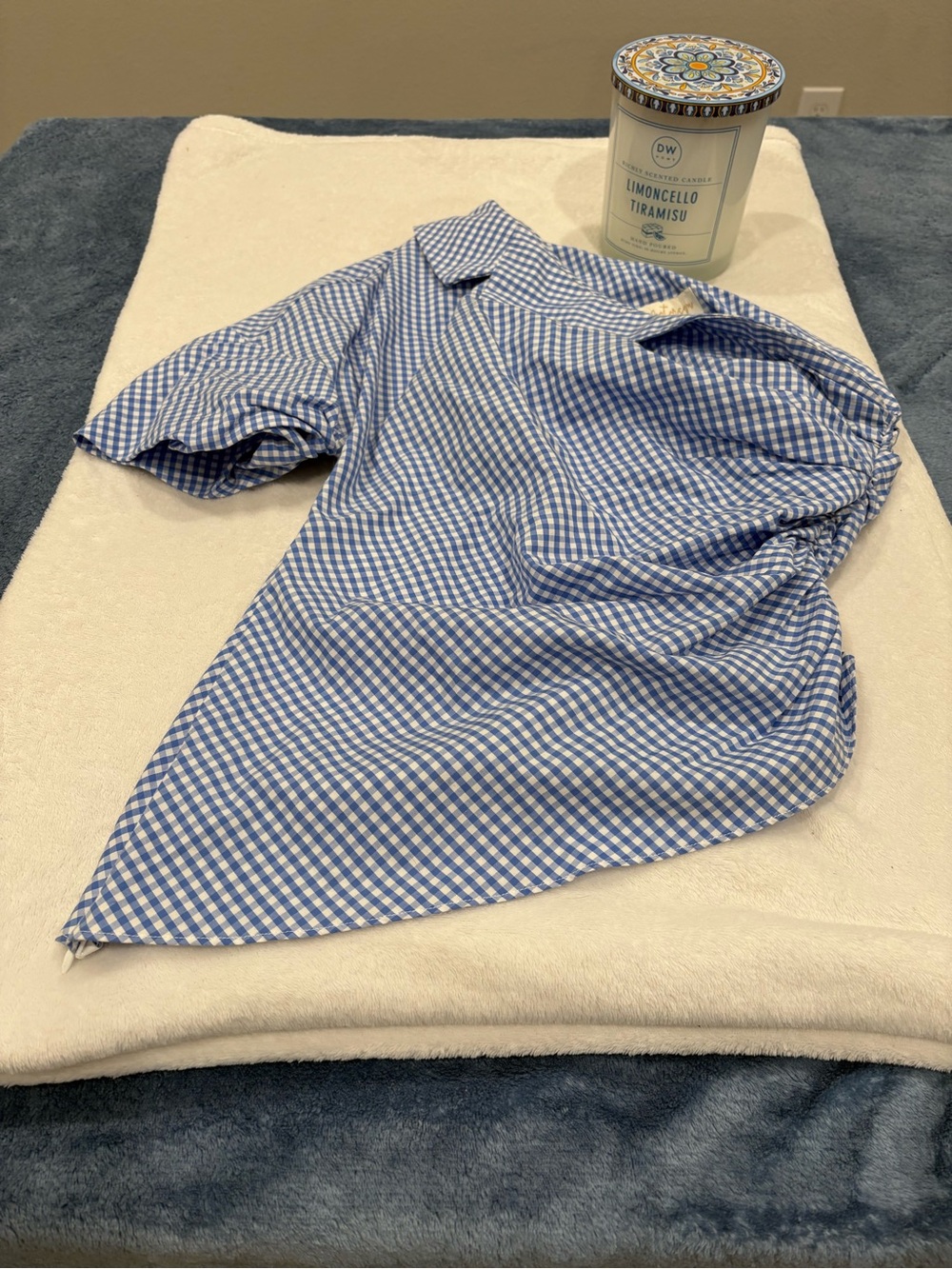 Petersyn Blue Gingham Puff Sleeve Blouse Preppy Coastal Luxe